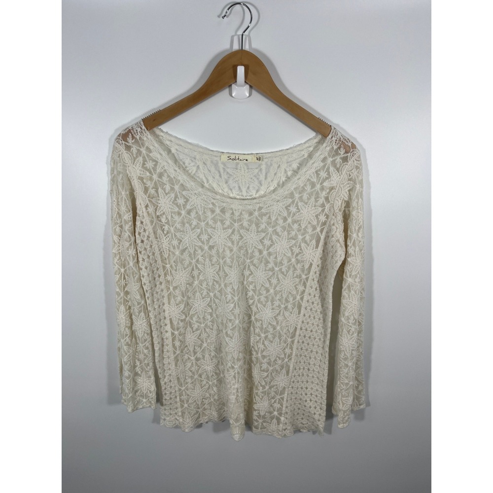 Boho Chic Western Festival Concert Womens Top M White Lace Sheer Coastal Western